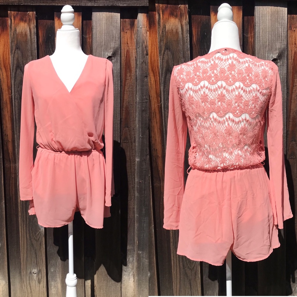 Coral Papaya Lace Romper